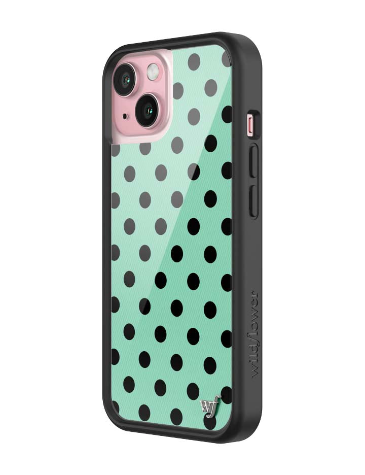 Wildflower iPhone case 15 Polka Dot Turquoise Black Cute