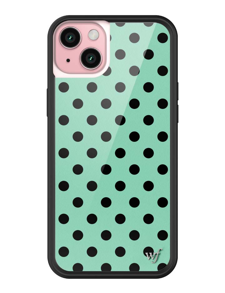 Wildflower iPhone case 15 Plus Polka Dot Turquoise Black Cute