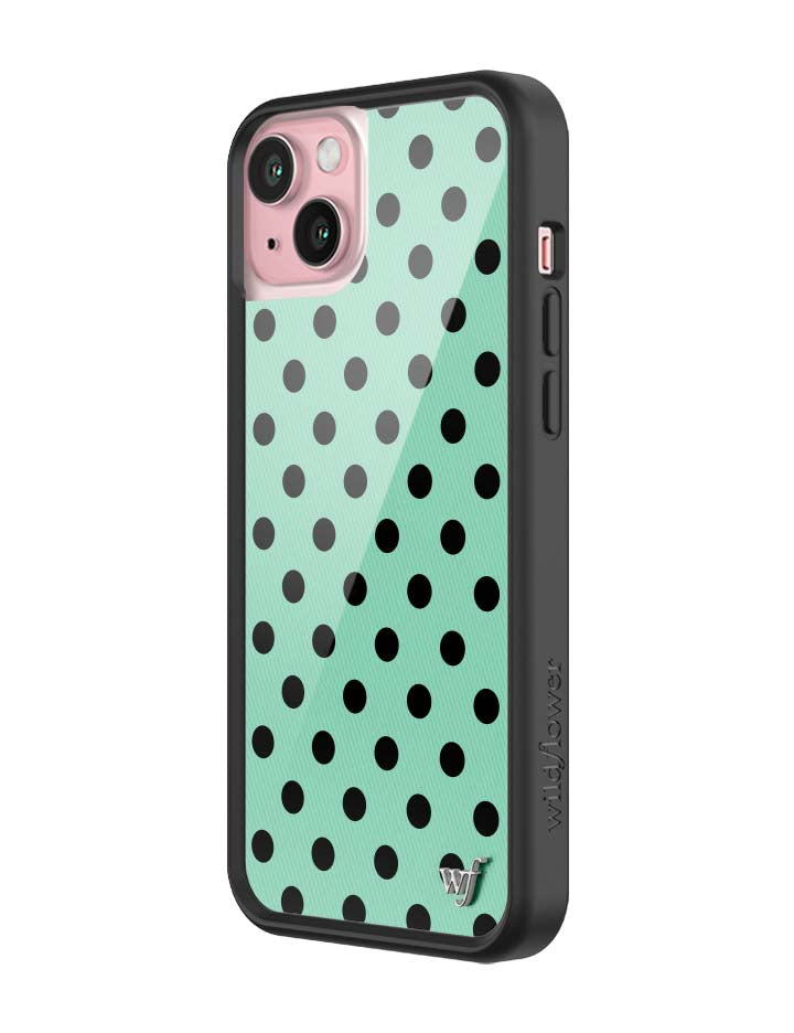 Wildflower iPhone case 15 Plus Polka Dot Turquoise Black Cute