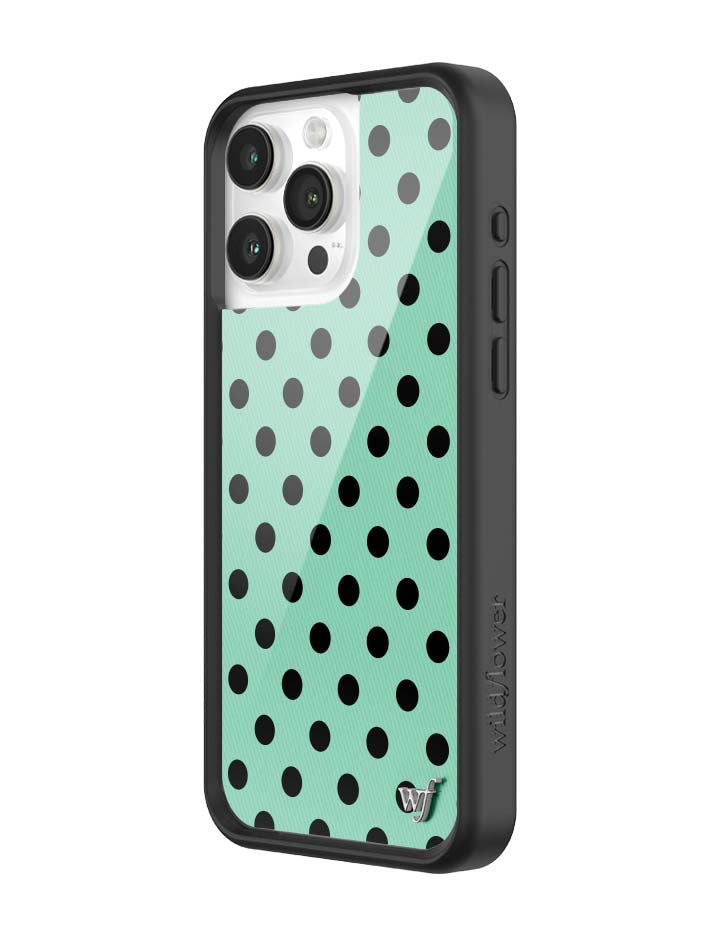 Wildflower iPhone case 15 Pro Max Polka Dot Turquoise Black Cute