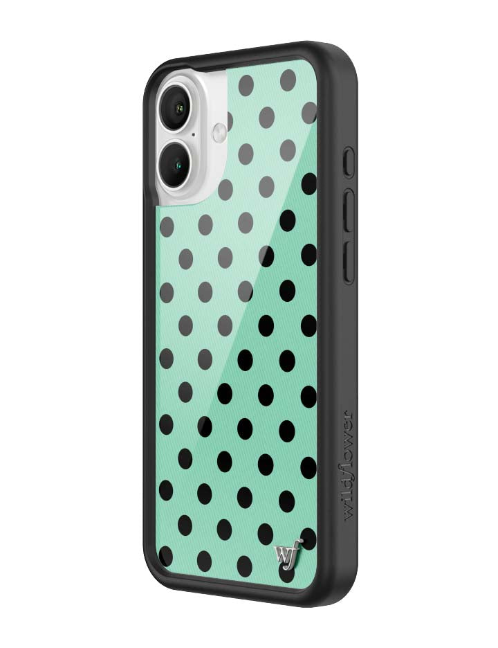 Wildflower iPhone case 16 Plus Polka Dot Turquoise Black Cute