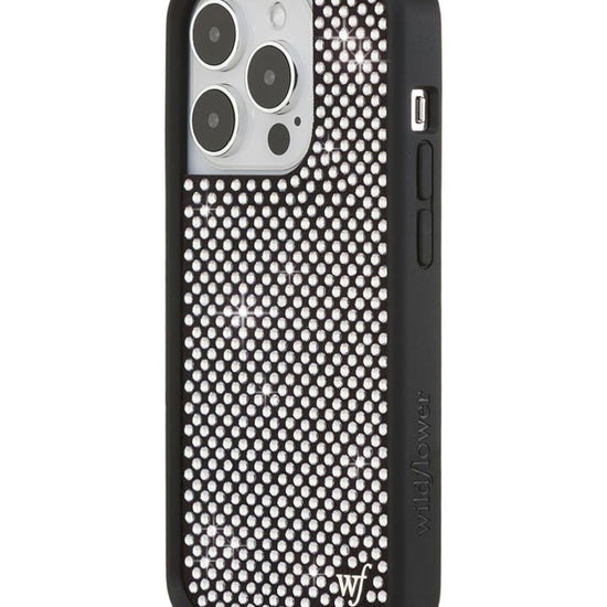 Wildflower iPhone case 14 Pro Rhinestone | White Sparkle Cute