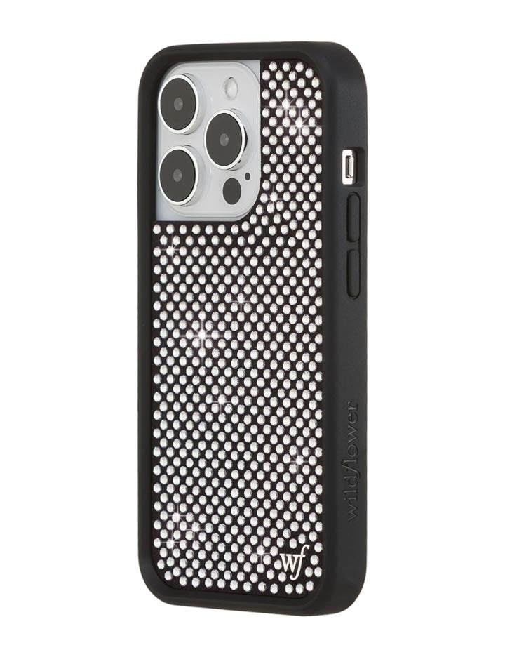 Wildflower iPhone case 14 Pro Rhinestone | White Sparkle Cute