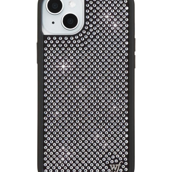 Wildflower iPhone case 15 Plus Rhinestone | White Sparkle Cute