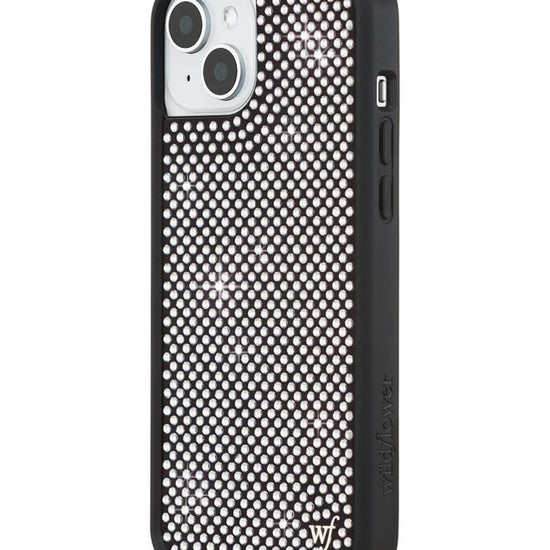 Wildflower iPhone case 15 Plus Rhinestone | White Sparkle Cute
