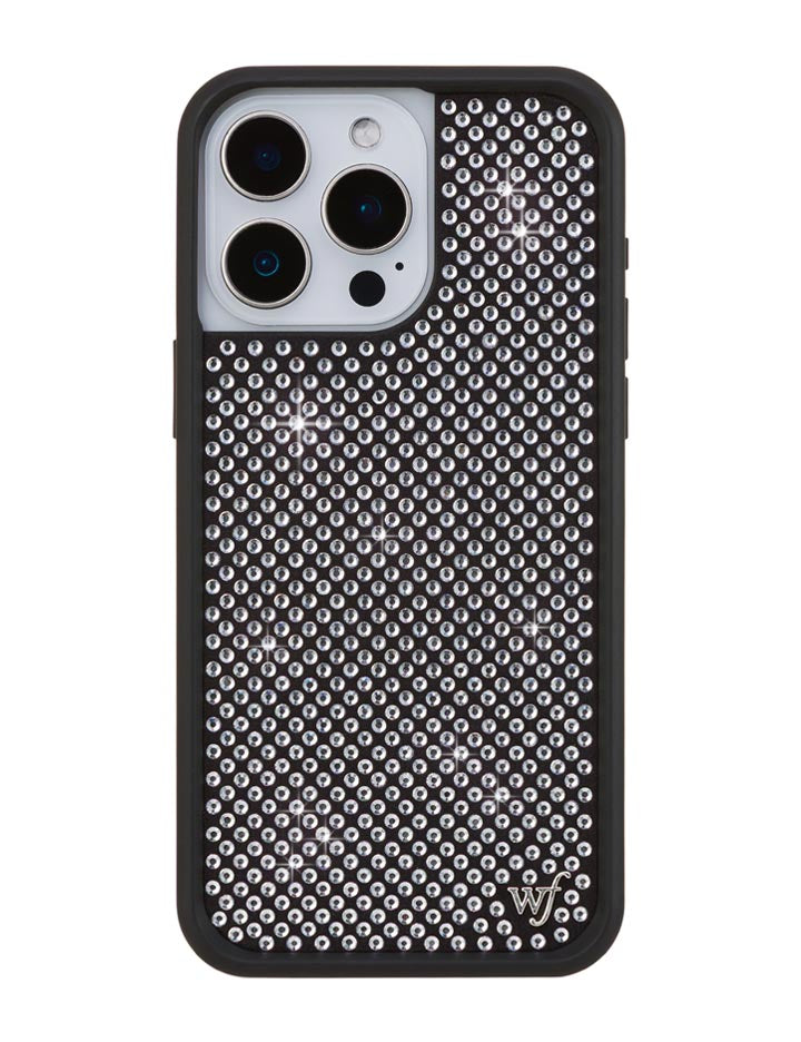 Wildflower iPhone case 15 Pro Max Rhinestone | White Sparkle Cute