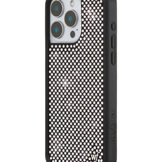 Wildflower iPhone case 15 Pro Max Rhinestone | White Sparkle Cute