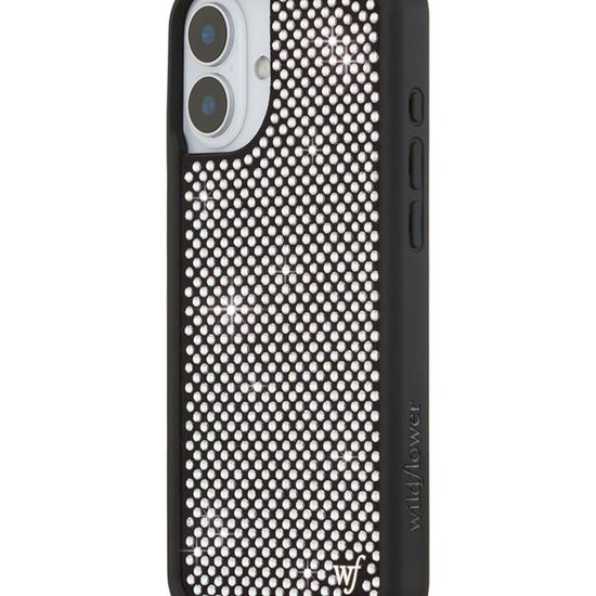 Wildflower iPhone case 16 Plus Rhinestone | White Sparkle Cute