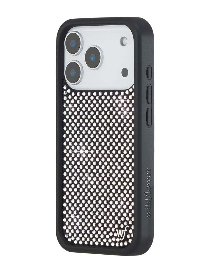 Wildflower iPhone case 18 Pro Rhinestone | White Sparkle Cute