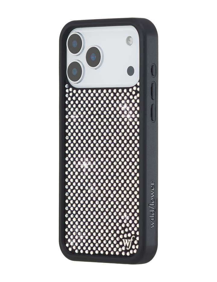 Wildflower iPhone case 18 Pro Max Rhinestone | White Sparkle Cute