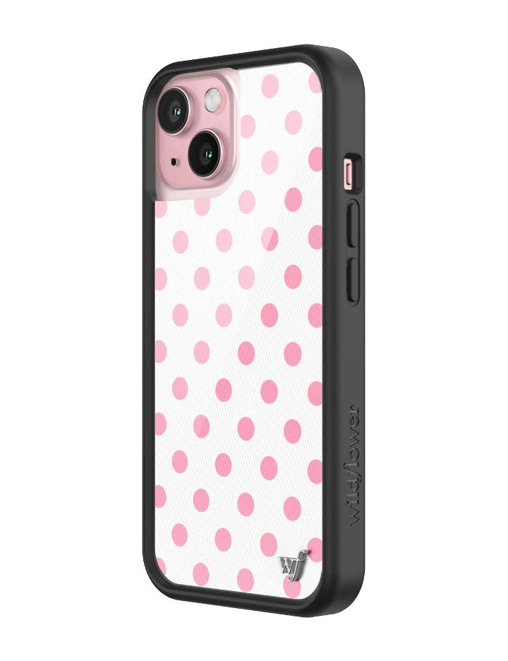 Wildflower iPhone case 15 Polka Dot White Pink Cute