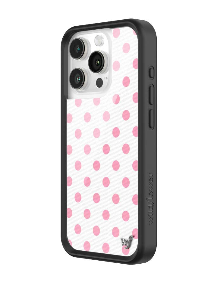 Wildflower iPhone case 15 Pro Polka Dot White Pink Cute