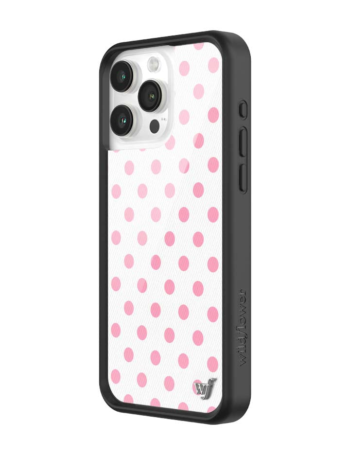 Wildflower iPhone case 15 Pro Max Polka Dot White Pink Cute