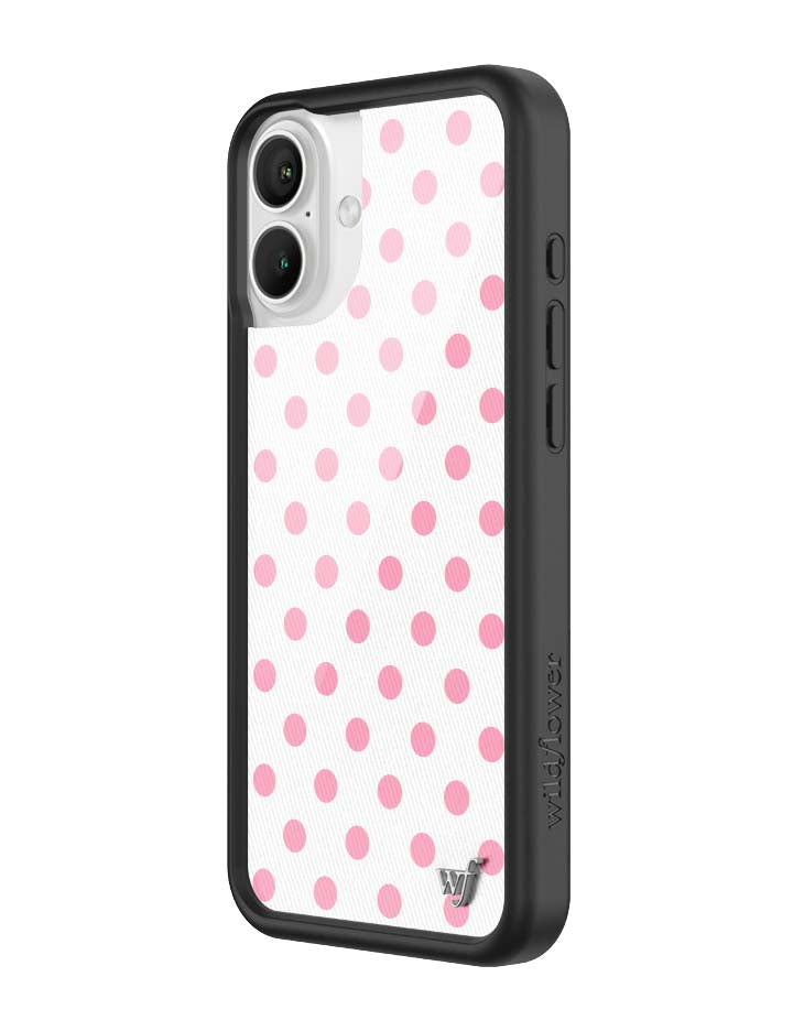 Wildflower iPhone case 16 Plus Polka Dot White Pink Cute