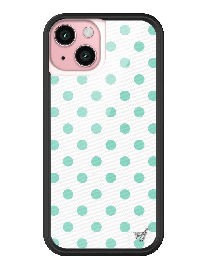 Wildflower iPhone case 15 Polka Dot White Turquoise Cute