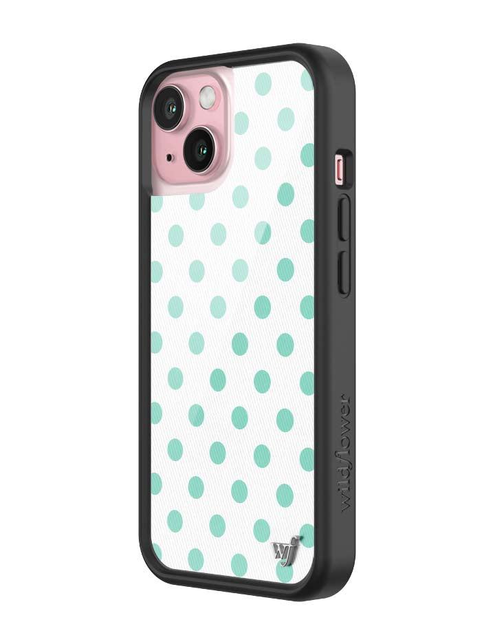 Wildflower iPhone case 15 Polka Dot White Turquoise Cute