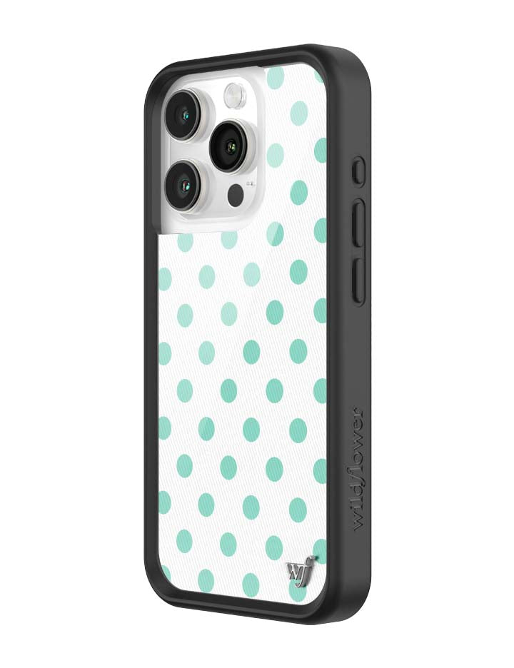 Wildflower iPhone case 15 Pro Polka Dot White Turquoise Cute