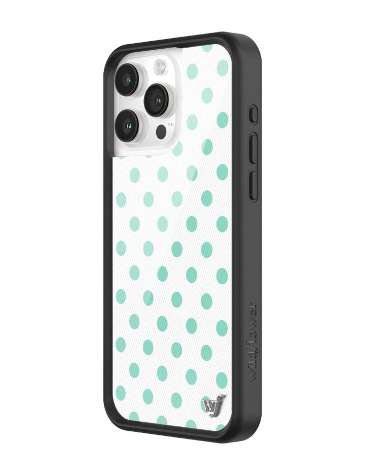 Wildflower iPhone case 15 Pro Max Polka Dot White Turquoise Cute