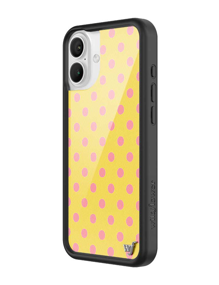 Wildflower iPhone case 16 Plus Polka Dot Yellow Pink Cute