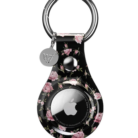 wildflower black and pink floral airtag key chain
