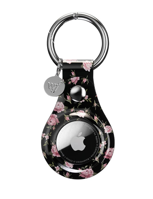 wildflower black and pink floral airtag key chain