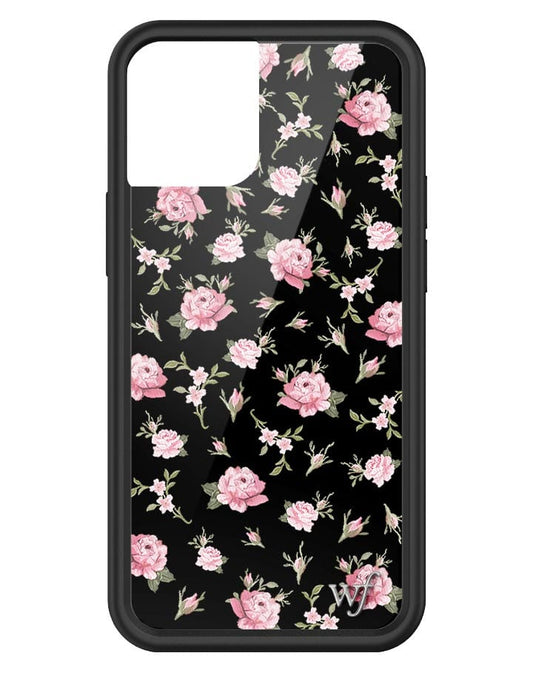 wildflower black and pink floral iphone 13mini case